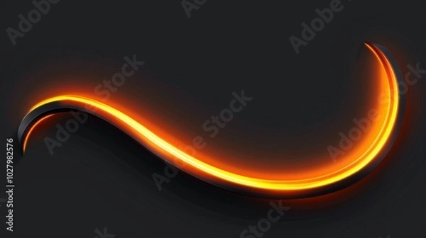 Fototapeta Abstract orange and yellow glowing neon light wave flowing on black background