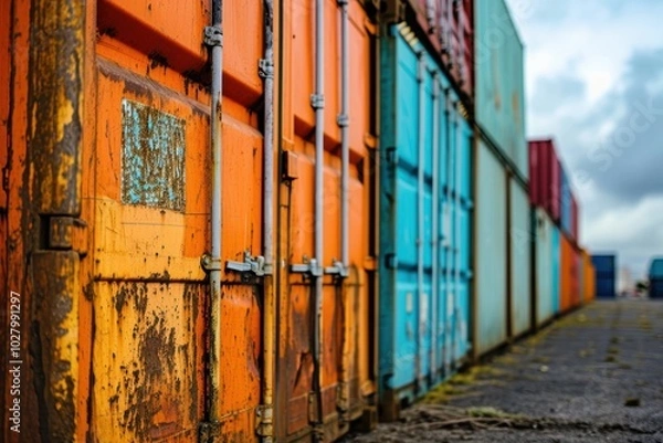 Obraz Vibrant colored cargo containers in a row