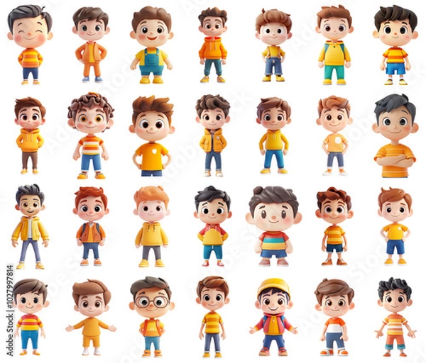 Fototapeta Cute Character Illustrations Set on Transparent Background for Design Elements or Overlays