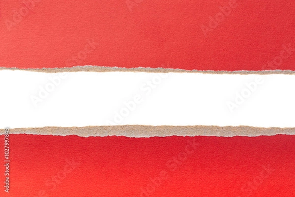 Fototapeta Red ripped cardboard paper torn edges isolated on white background