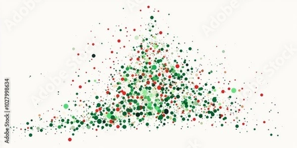 Fototapeta a Christmas Tree Decorated with Green and Red Dots on a Clean White Background.

