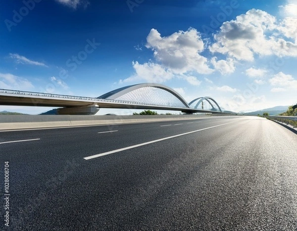 Fototapeta asphalt highway and bridge under blue sky