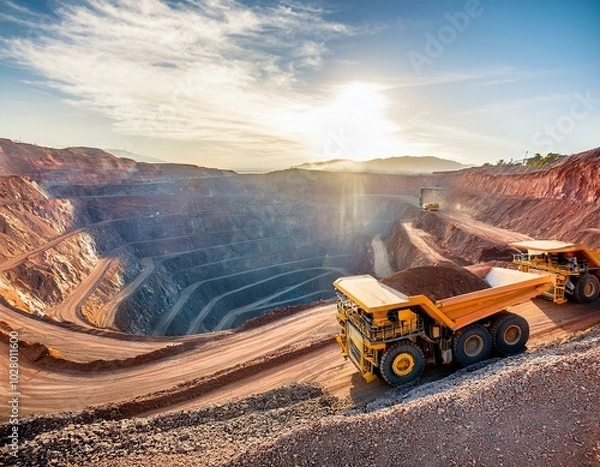 Fototapeta huge dump trucks working the chuquicamata open pit copper mine the largest by volume in the world chile