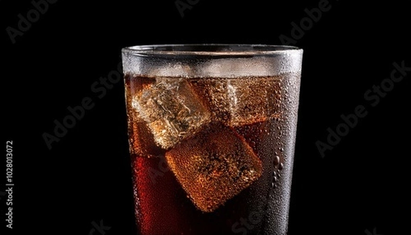 Fototapeta soda glass of cold soda with water drops craft soda isolated on black background
