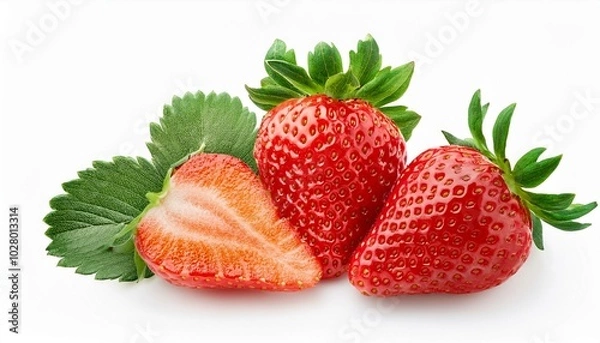 Fototapeta strawberry cut out ripe fresh red strawberry isolated on white background with clipping path summer delicious sweet berry organic fruit food diet vitamins creative layout mockup