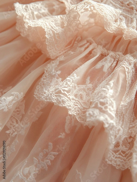 Fototapeta Ruffled blouse with delicate lace overlay on a soft blush pink background for a feminine and elegant style