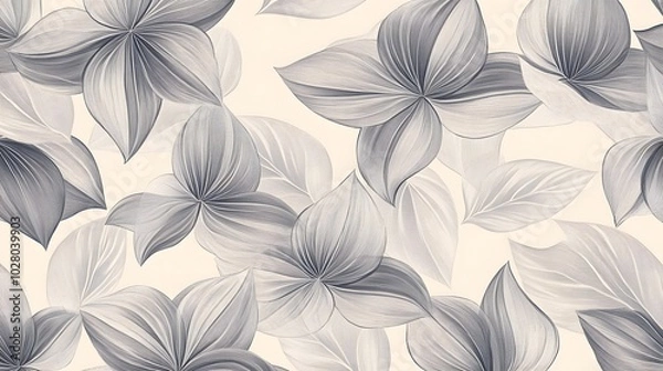 Fototapeta Abstract Grey and White Floral Pattern with Veined Petals