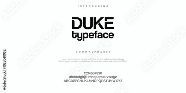 Fototapeta Duke Typeface Creative font. Modern abstract digital tech font. Logo creative font, type, technology, movie, digital, music, movie. Fonts and illustration in vector format.