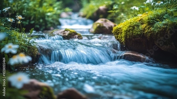 Fototapeta A close-up of calming nature sounds represented by soft flowing rivers, peaceful setting, perfect for relaxation,