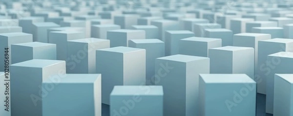 Fototapeta Abstract blue blocks arranged in a grid pattern, creating a modern and minimalistic digital landscape.