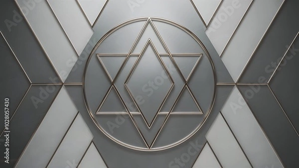 Fototapeta Exquisite backdrop marrying modern minimalism with metallic allure. Featuring round triangles, it exudes geometric sophistication and understated charm for wallpaper, banner, background, landing page