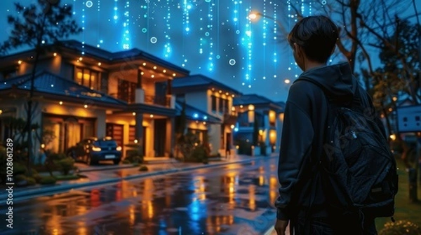 Obraz Monitoring Security Systems in Residential Areas at Night