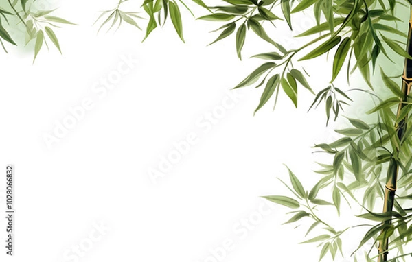 Obraz Bamboo leaves on white background with green natural elements