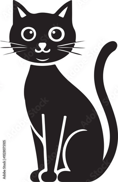 Obraz  Cats Icon Vector Black and White Color. Black Cat Sitting On White Background Vector Illustration