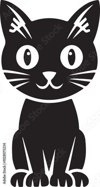 Obraz  Cats Icon Vector Black and White Color. Black Cat Sitting On White Background Vector Illustration