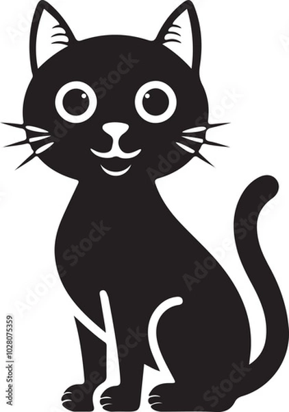 Obraz  Cats Icon Vector Black and White Color. Black Cat Sitting On White Background Vector Illustration