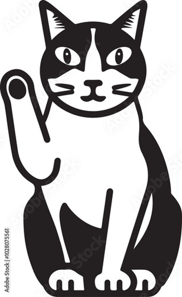 Obraz  Cats Icon Vector Black and White Color. Black Cat Sitting On White Background Vector Illustration