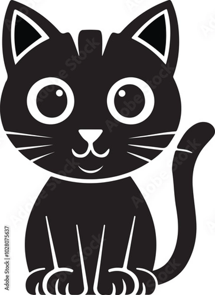Obraz  Cats Icon Vector Black and White Color. Black Cat Sitting On White Background Vector Illustration