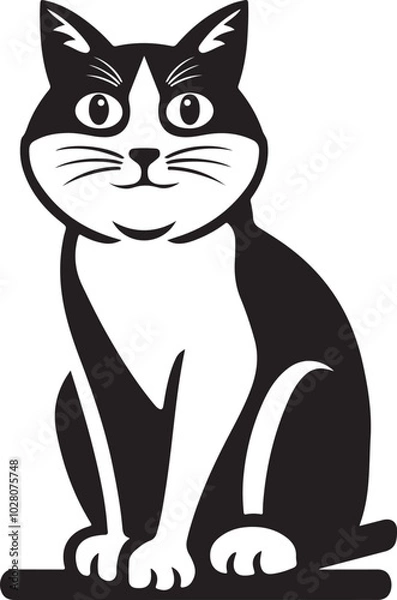 Obraz  Cats Icon Vector Black and White Color. Black Cat Sitting On White Background Vector Illustration