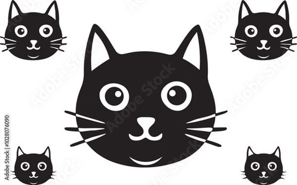 Obraz  Cats Icon Vector Black and White Color. Black Cat Sitting On White Background Vector Illustration