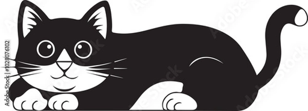 Obraz  Cats Icon Vector Black and White Color. Black Cat Sitting On White Background Vector Illustration