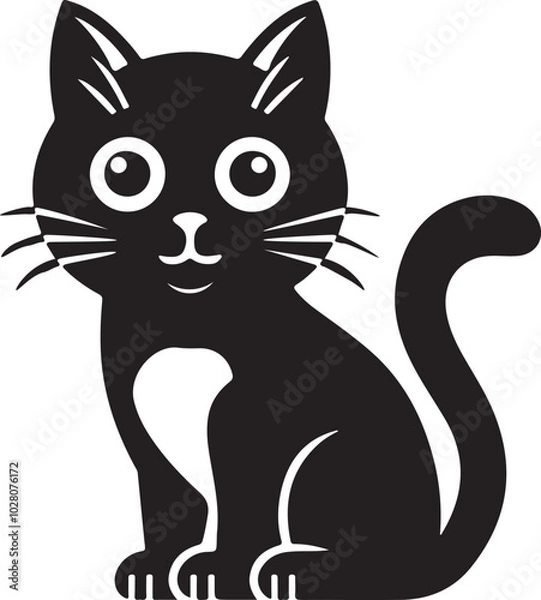 Obraz  Cats Icon Vector Black and White Color. Black Cat Sitting On White Background Vector Illustration