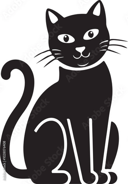 Obraz  Cats Icon Vector Black and White Color. Black Cat Sitting On White Background Vector Illustration
