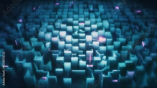 Fototapeta Abstract blue technology digital grid background image