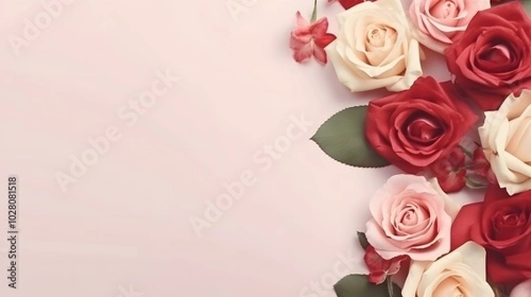 Obraz Pink and Red Roses on a Light Pink Background