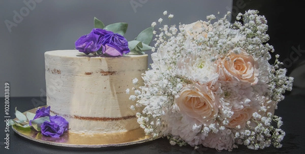 Obraz Bridal bouquet with a cake