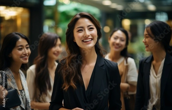 Fototapeta フォーマルなイベントで微笑む若い女性たちのグループ