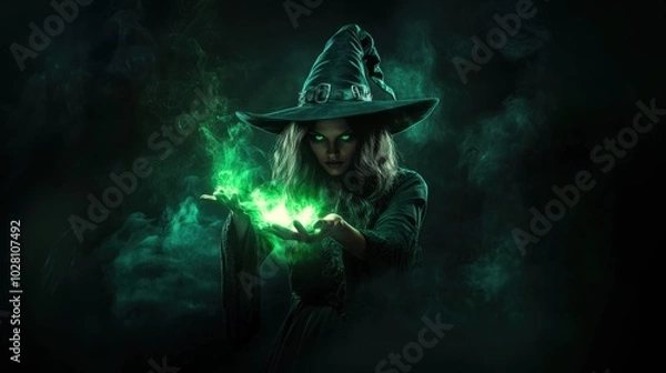 Fototapeta A witch is conducting magic with spell.