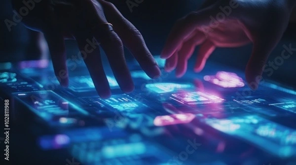 Fototapeta Hands Interacting With Futuristic Interface