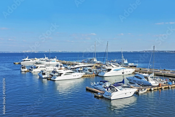 Fototapeta Motor yacht in jetty