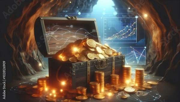Fototapeta The Hidden Fortune: Unveiling Wealth in a Dark Cave