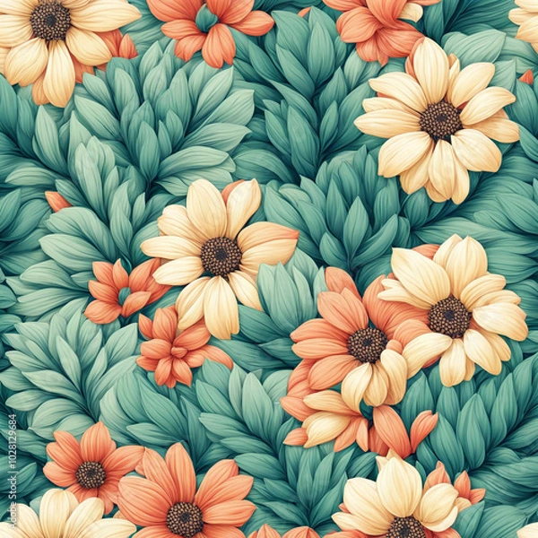 Fototapeta Seamless floral pattern background design