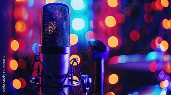 Obraz Studio Microphone with Colorful Bokeh Lights