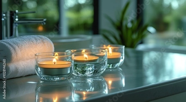Fototapeta Aromatherapy candles glowing softly