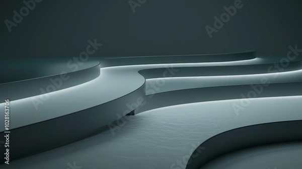 Fototapeta Wallpaper Abstract modern architecture featuring a curved empty space illuminated with neon lights