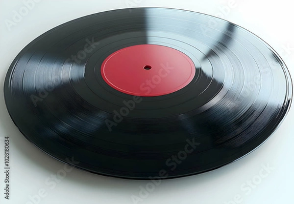 Obraz Black Vinyl Record with Red Label.