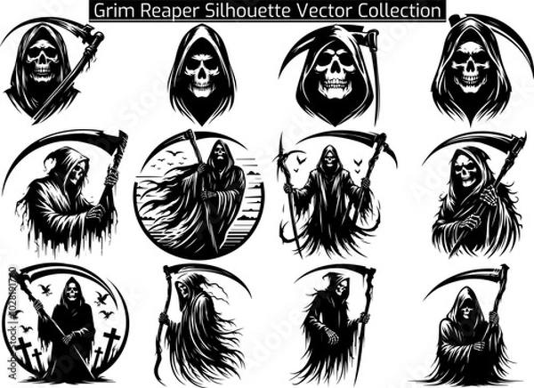 Fototapeta Set of Grim Reaper Silhouette Vector Illustration