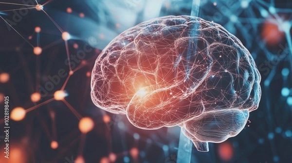 Fototapeta Close-up of human brain with intricate neural pathways, symbolizing cognitive biases and complex thought processes, ideal for educational or scientific presentations.