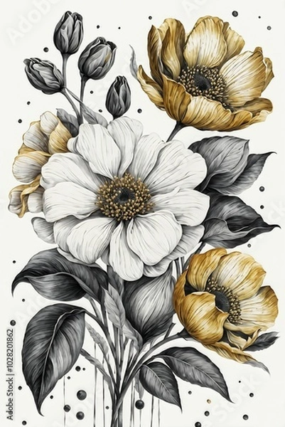 Obraz white and yellow flowers