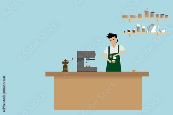 Fototapeta illustration of barista in apron preparing coffee