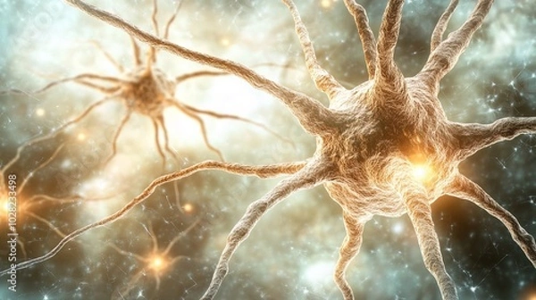 Fototapeta Close-up of human brain with intricate neural pathways, symbolizing cognitive biases and complex thought processes, ideal for educational or scientific presentations.