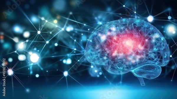 Obraz Close-up of human brain with intricate neural pathways, symbolizing cognitive biases and complex thought processes, ideal for educational or scientific presentations.