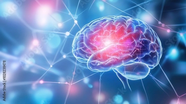 Fototapeta Close-up of human brain with intricate neural pathways, symbolizing cognitive biases and complex thought processes, ideal for educational or scientific presentations.