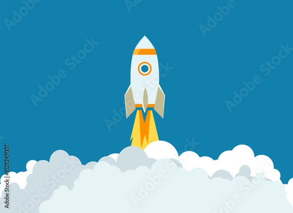 Fototapeta a launching rocket with smoke and fire. vector graphic