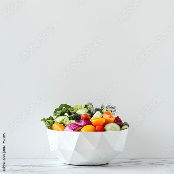Fototapeta  A modern and minimalist take on healthy eating, featuring a vibrant salad with fresh vegetables arranged in a geometric bowl.