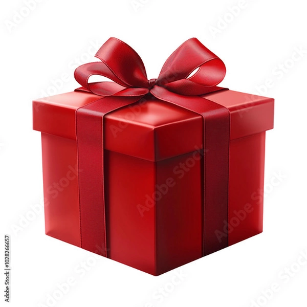 Obraz Red gift box with red ribbon and red bow on transparent background, PNG